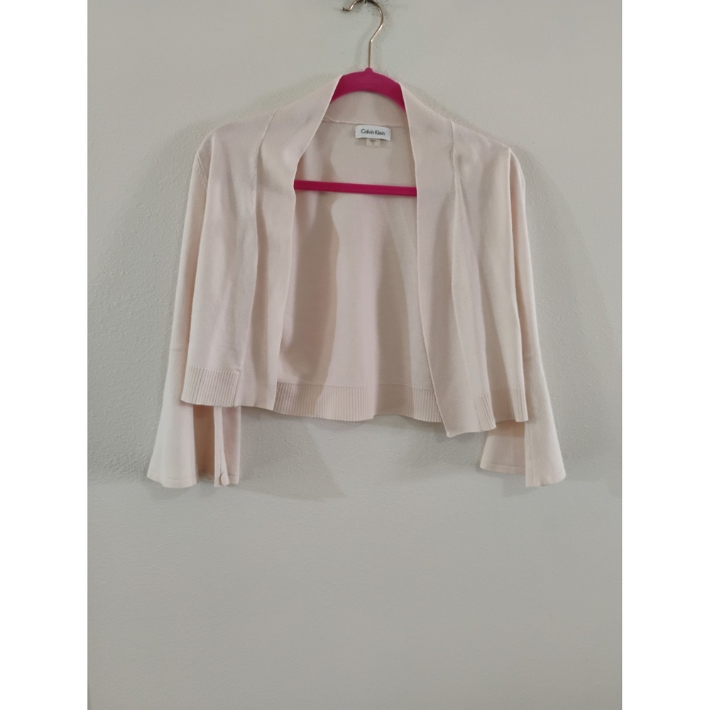 Calvin Klein Womens Blush Pink Bell Sleeve Cropped Open Front Shrug Cardigan S